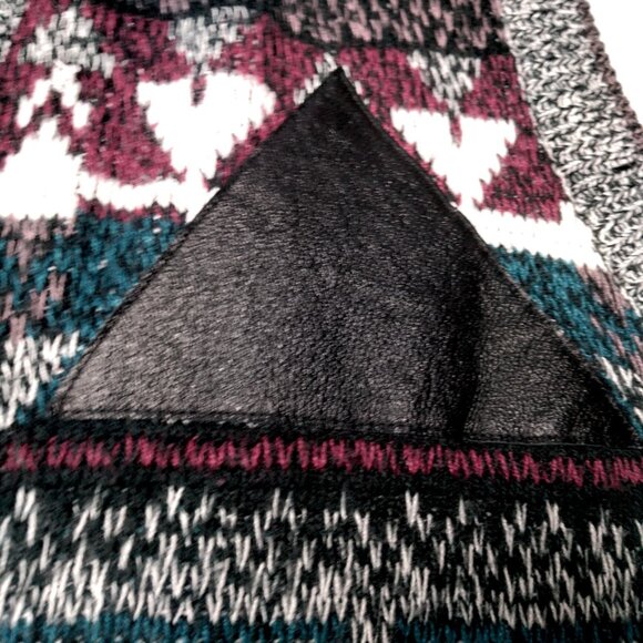 Vintage 1990s Impact Sweater Vest Men Large Gray Purple Geometric Leather Trim - Picture 13 of 16